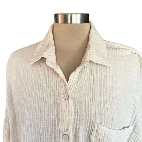 American Eagle Cotton Gauze Button Down Shirt Women MED Oversized Beachy Casual - Picture 5 of 9